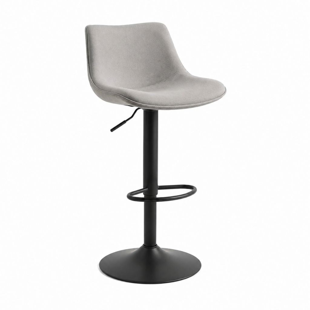 Barhocker Grau mit Polyester-Samtbezug Stahlgestell rund höhenverstellbar 50 x 54 x 89-110 cm