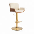 Barhocker Creme Walnussoptik PU-Kunstleder höhenverstellbar mit goldfarbenem Stahlfuß 50 x 52 x 94-115 cm
