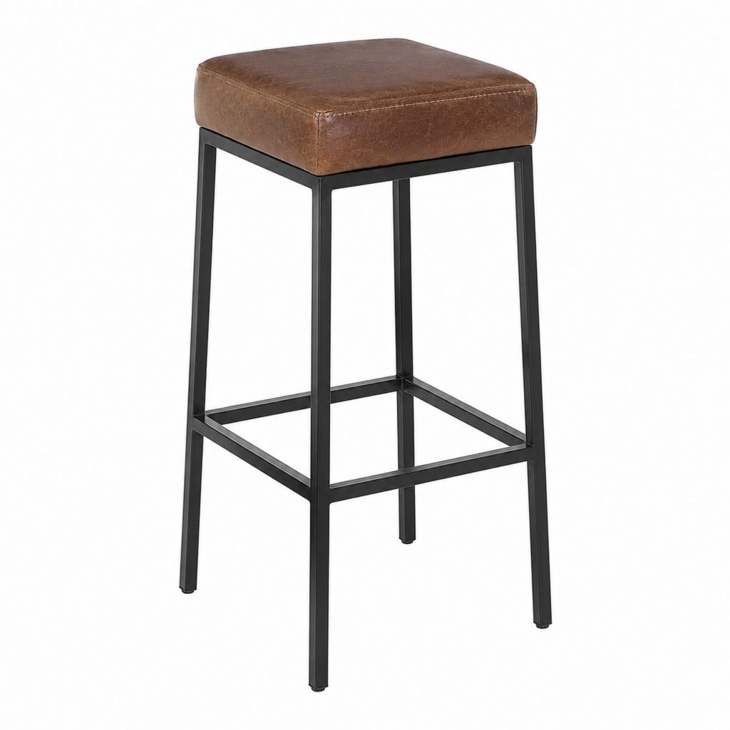 Barhocker Braun mit PU-Bezug Stahlgestell quadratisch 40 x 40 x 75 cm
