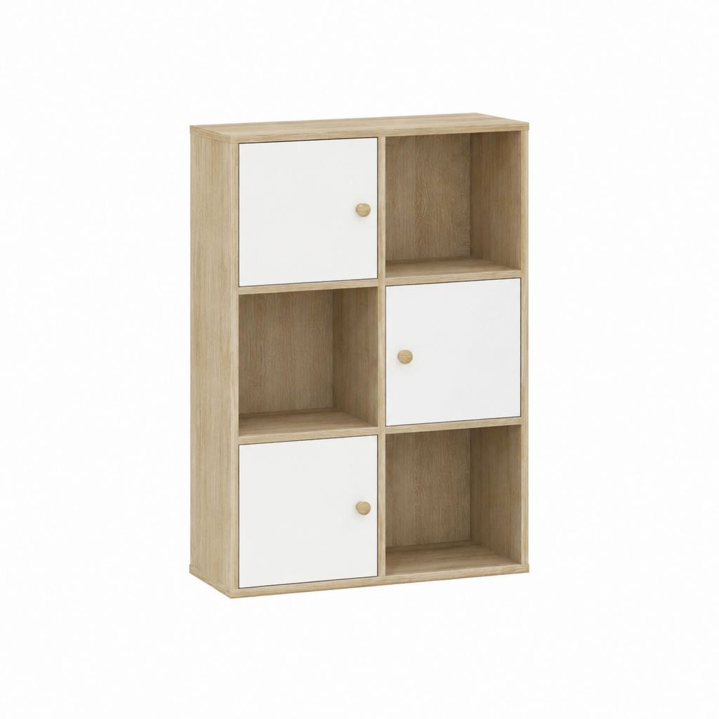 Bücherregal mit 6 Fächern 60 x 30 x 90 cm Eiche-Optik Weiß Spanplatte