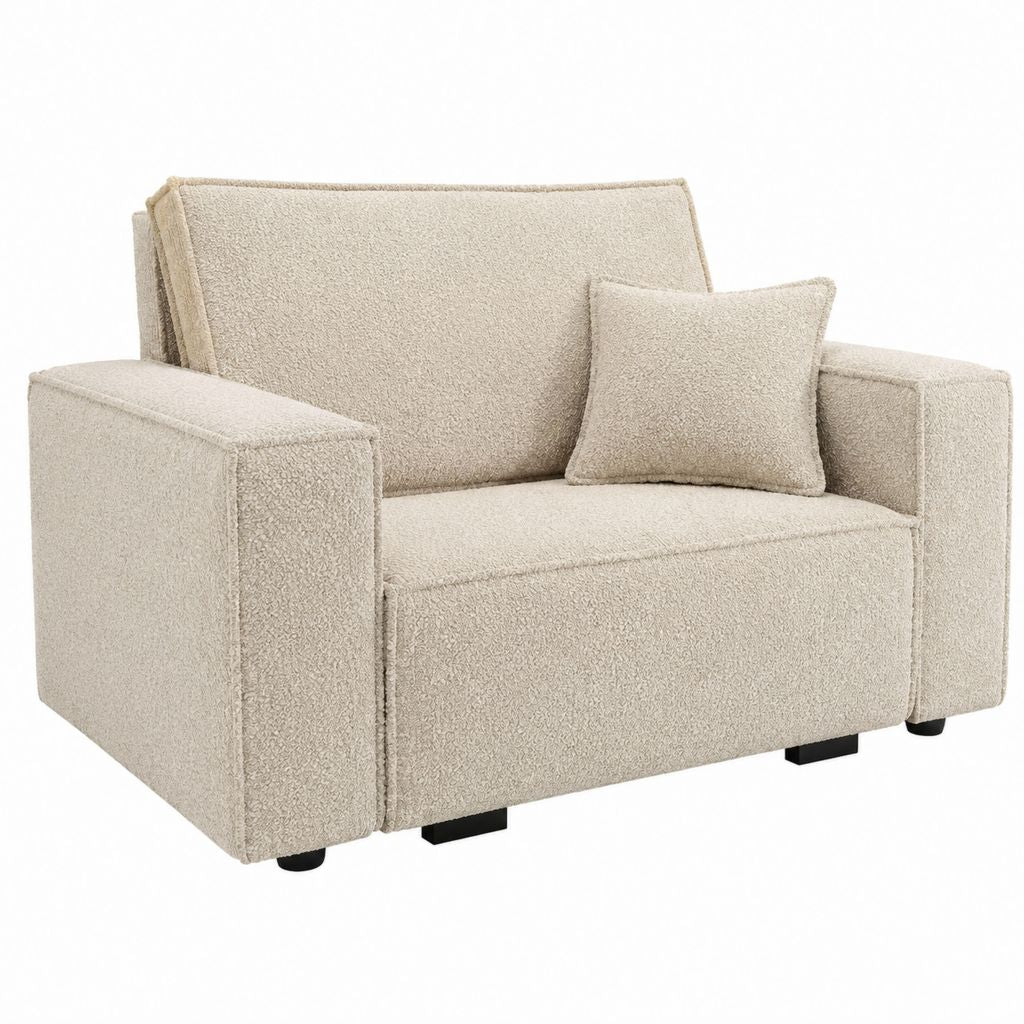 Sessel Beige mit Bouclé-Polyesterbezug und Zierkissen 105 x 90 x 85 cm