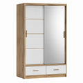 Schwebetürenschrank Weiß Eicheoptik Spanplatte mit Spiegel 120 x 60 x 200 cm