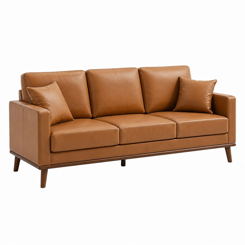 3-Sitzer Sofa Cognac aus PU-Kunstleder rechteckig 210 x 90 x 85 cm