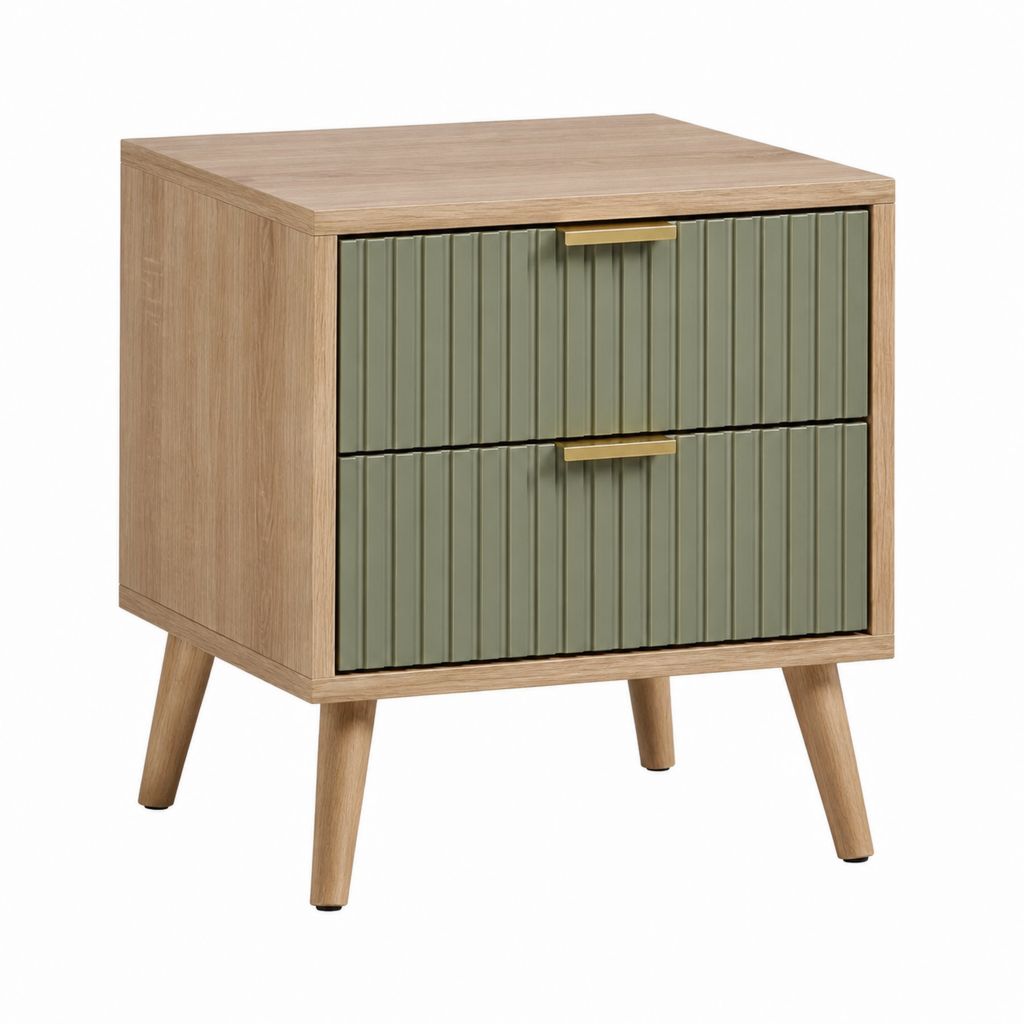 Nachttisch mit 2 Schubladen Eichenoptik Salbeigrün Spanplatte Rechteckig 45 x 40 x 60 cm