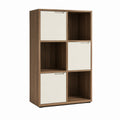 Bücherregal mit 3 Klapptüren und 3 offenen Fächern in Nussbaum Weiß aus Spanplatte 80 x 30 x 180 cm