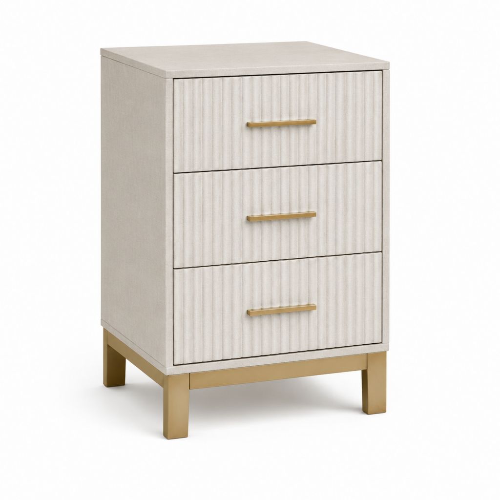 Nachttisch mit 3 Schubladen Creme Polyester MDF rechteckig 45 x 40 x 65 cm