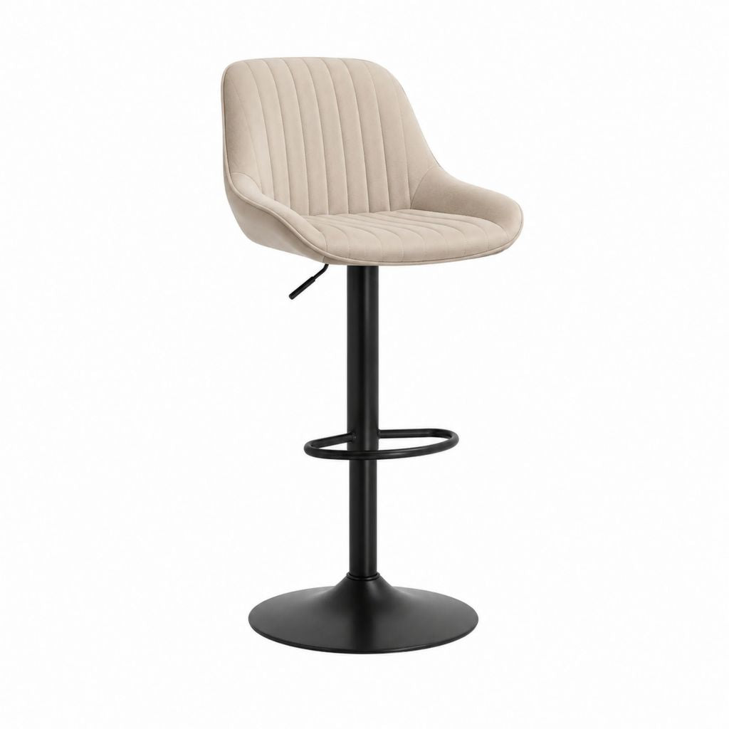 Barhocker Beige mit Polyester-Samtbezug und Stahlgestell höhenverstellbar 53 x 54 x 106-127 cm