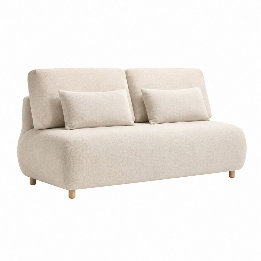 2-Sitzer Sofa Beige mit Polyesterbezug und abgerundeter Form 180 x 100 x 78 cm