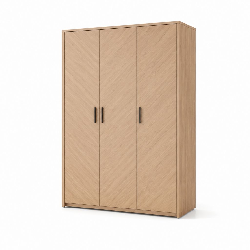 Dreitüriger Kleiderschrank Eiche hell aus Spanplatte rechteckig 120 x 200 x 60 cm