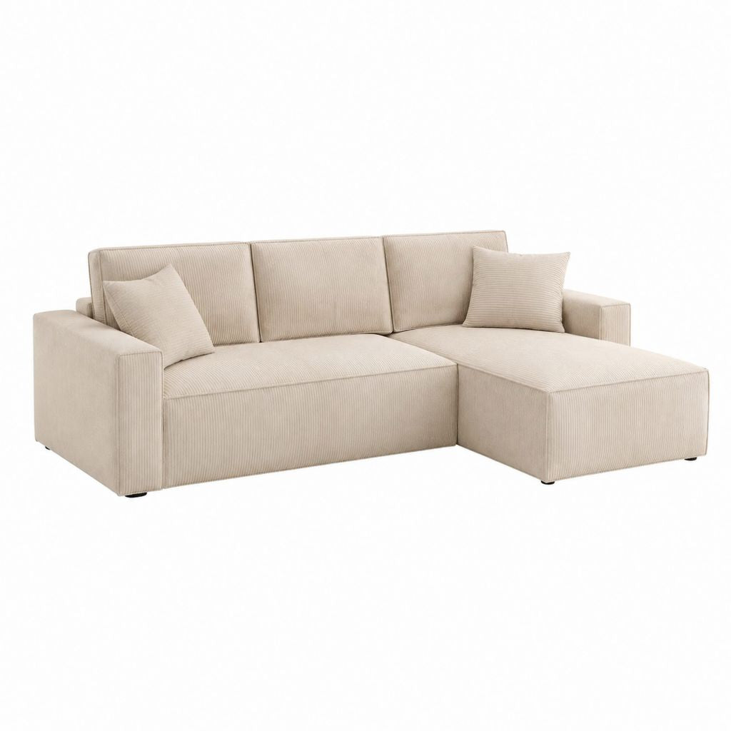 Ecksofa mit Recamiere rechts Beige Cord-Polyester 230 x 150 x 85 cm
