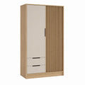 Kleiderschrank 2-türig mit 2 Schubladen in Beige und Eiche aus Spanplatte und MDF 100 x 52 x 200 cm