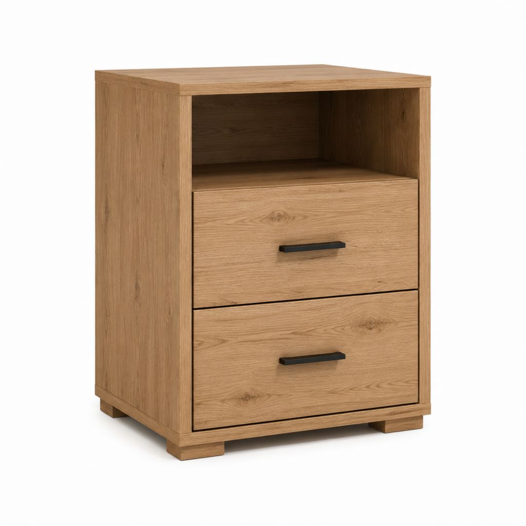 Nachttisch mit 2 Schubladen und offenem Fach eichefarben Spanplatte rechteckig 60 x 40 x 65 cm