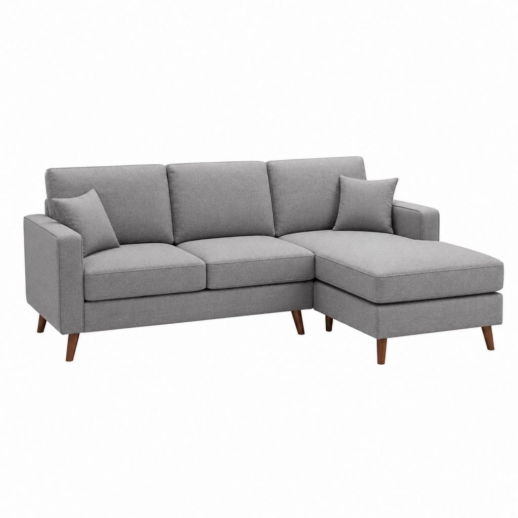 Ecksofa mit Recamiere Grau Polyester L-Form 230 x 150 x 85 cm